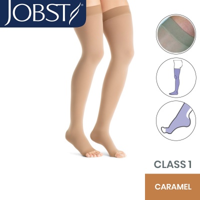 JOBST Opaque Compression Class 1 (18 -  21mmHg) Thigh High Caramel Open Toe Compression Garment