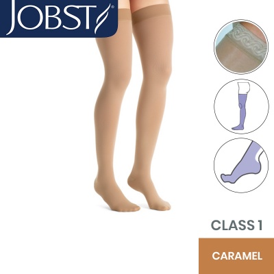 JOBST Opaque Compression Class 1 (18 -  21mmHg) Thigh High Caramel Closed Toe Compression Garment with Lace Silicone Band