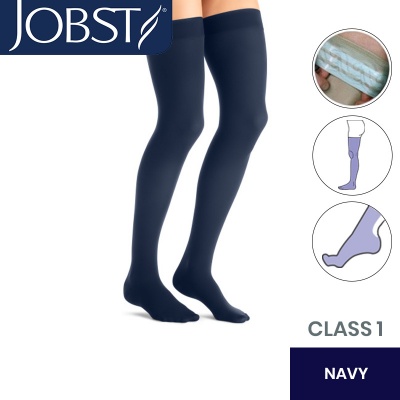 JOBST Opaque Compression Class 1 (18 -  21mmHg) Thigh High Navy Closed Toe Compression Garment with Soft Silicone Band