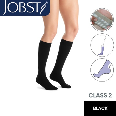 JOBST Opaque RAL Class 2 (23 -  32mmHg) Black Knee High Compression Stockings with Dotted Silicon Band