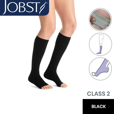 JOBST Opaque Compression Class 2 (23 -  32mmHg) Knee High Black Open Toe Compression Garment with Dotted Silicone Band