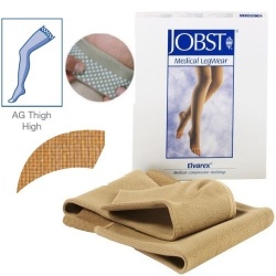 JOBST Elvarex Compression Class 2 Thigh High Beige Open Toe Compression Garment with Dotted Silicone Band