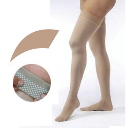 JOBST Opaque Compression Class 1 (18 -  21mmHg) Thigh High Sand Closed Toe Compression Garment with Dotted Silicone Band