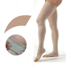 JOBST Opaque Compression Class 1 (18 -  21mmHg) Thigh High Sand Open Toe Compression Garment with Dotted Silicone Band