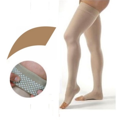 JOBST Opaque RAL Class 2 (23 -  32mmHg) Caramel Thigh High Compression Stockings with Dotted Silicone Band and Open Toe