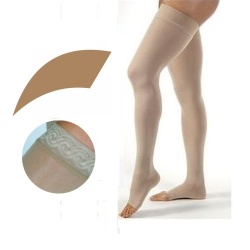 JOBST Opaque Compression Class 1 (18 -  21mmHg) Thigh High Amber Open Toe Compression Garment with Lace Silicone Band