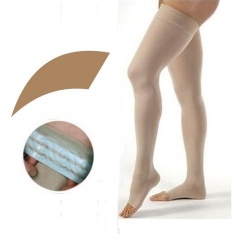 JOBST Opaque Compression Class 1 (18 -  21mmHg) Thigh High Amber Open Toe Compression Garment with Soft Silicone Band