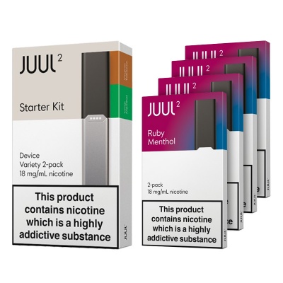JUUL2 Vape Device Starter Kit and Ruby Menthol JUUL Pods Saver Pack