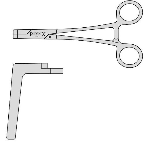 Standard Angled On Flat Tubing Clamp Forceps With A Square Jaw And A