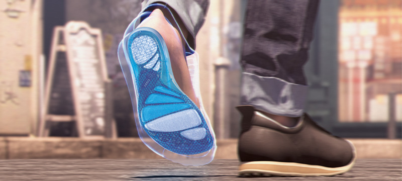 Gel insole in the shoe and on the go