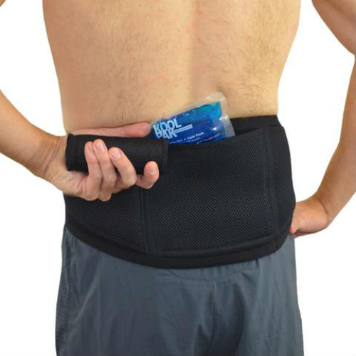 4Dflexisport Black Lumbar Support Belt with Ice and Heat Pack