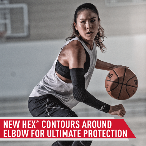 The HexPad Power Shooter Sleeve contours around elbow for ultimate protection McDavid HexPad Power Shooter Arm Sleeve
