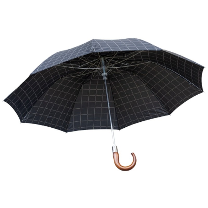 Black eBuyGB Automatic Classic Wooden Crook Handle Folding Umbrella 41.5 