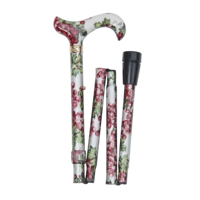 Adjustable Folding Elite Derby Handle Red Grapes Walking Stick Health