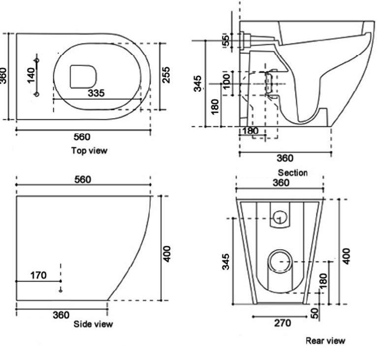 Dimensions of the GFS-7235 Shower Toilet