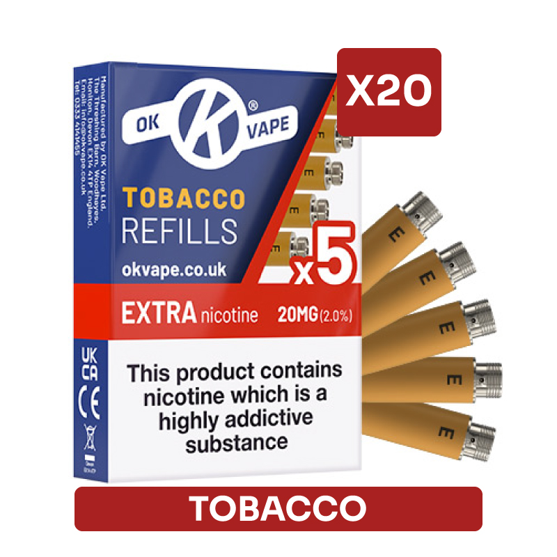 OK Vape E-Cigarette Extra High Strength Tobacco Refill Cartridges Saver Pack (20 Packs)