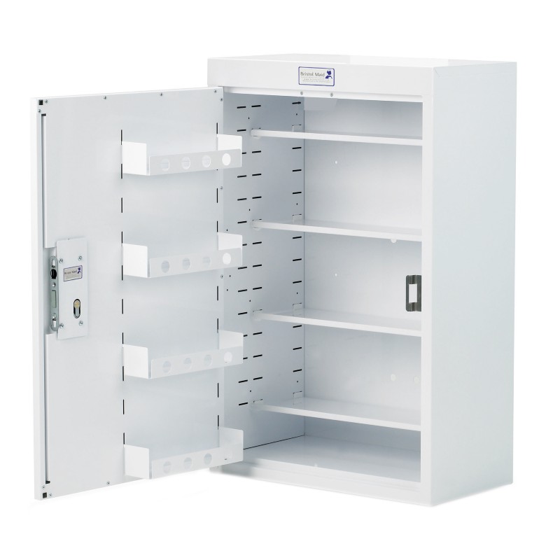 Bristol Maid Left-Opening Lockable Medicine Cabinet (4 Narrow, 4 Door Shelves)