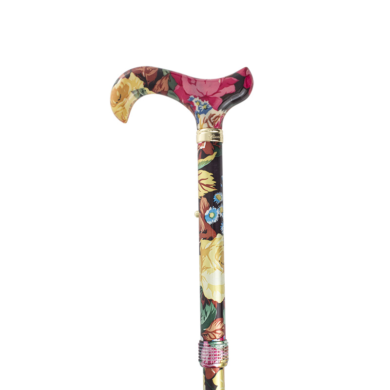 Adjustable Folding Elite Derby Handle MultiFloral Walking Stick