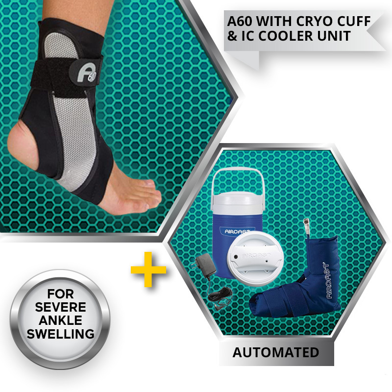 Aircast A60 Ankle Brace with Cryo Cuff and Automatic IC Cooler Unit Saver Pack