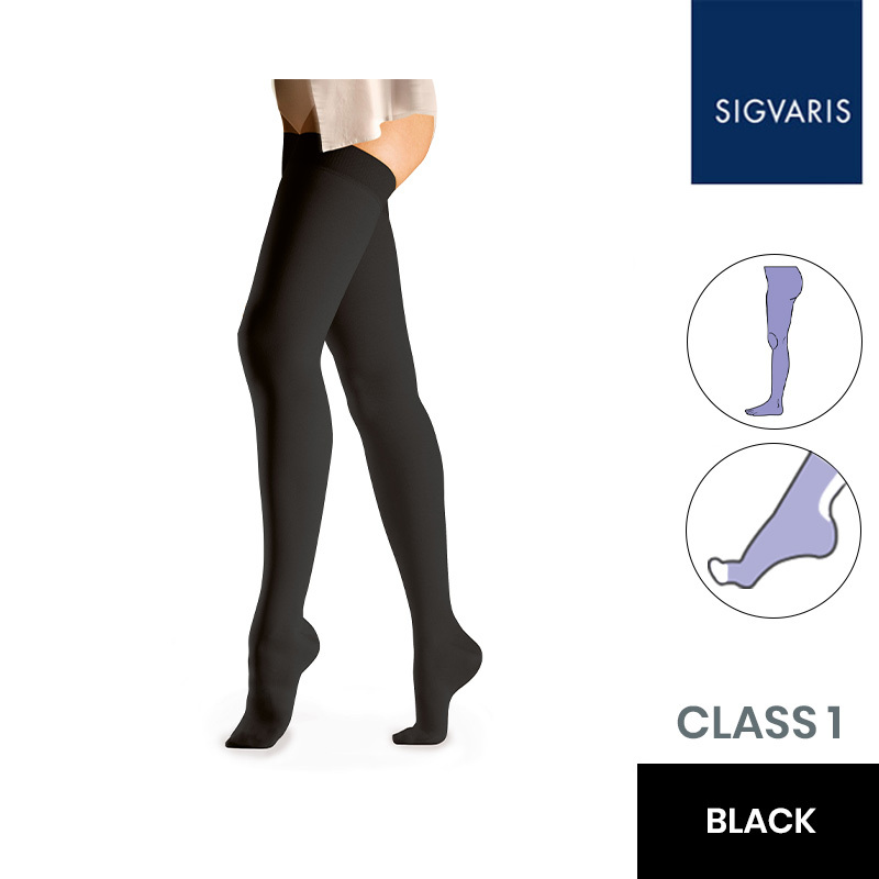 Sigvaris Essential Comfortable Unisex Class Black Compression Tights with  Open Toe