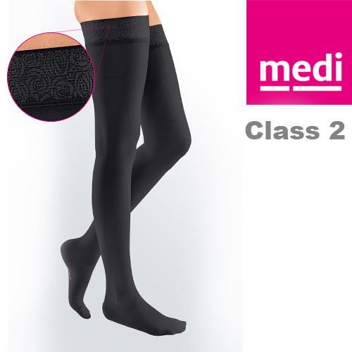 Medi Mediven Elegance Class 2 Black Thigh Compression Stockings with Top Band