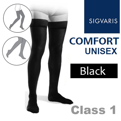 Sigvaris Unisex Comfort Thigh Class 1 (RAL) Black Compression Stockings