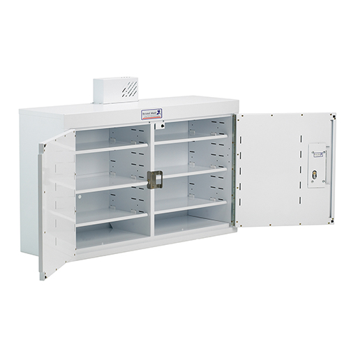 Bristol Maid 1000 x 300 x 900mm Double Door Drug and Medicine Cabinet with 8 Full Shelves, Light, 80 NOMAD Capacity and Dual Locking Doors