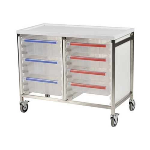 Bristol Maid Low Level Double Column 785mm High Procedure Trolley with 8 Small Trays