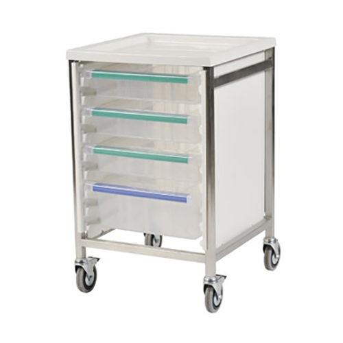 Bristol Maid Low Level Single Column 785mm High Procedure Trolley with 4 Small Trays