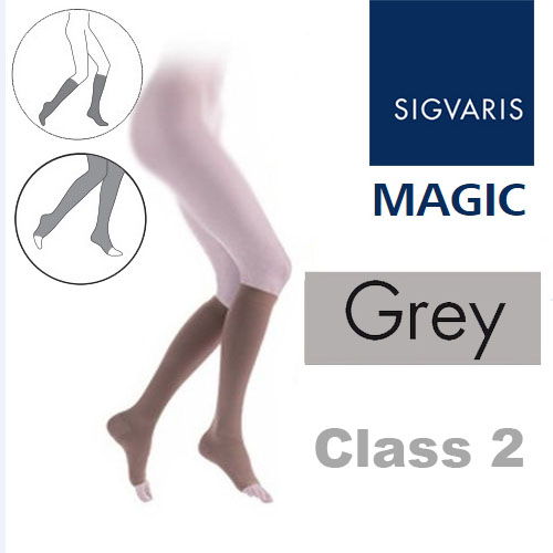 Sigvaris Magic Class 2 Calf Open Toe Compression Stockings Grey