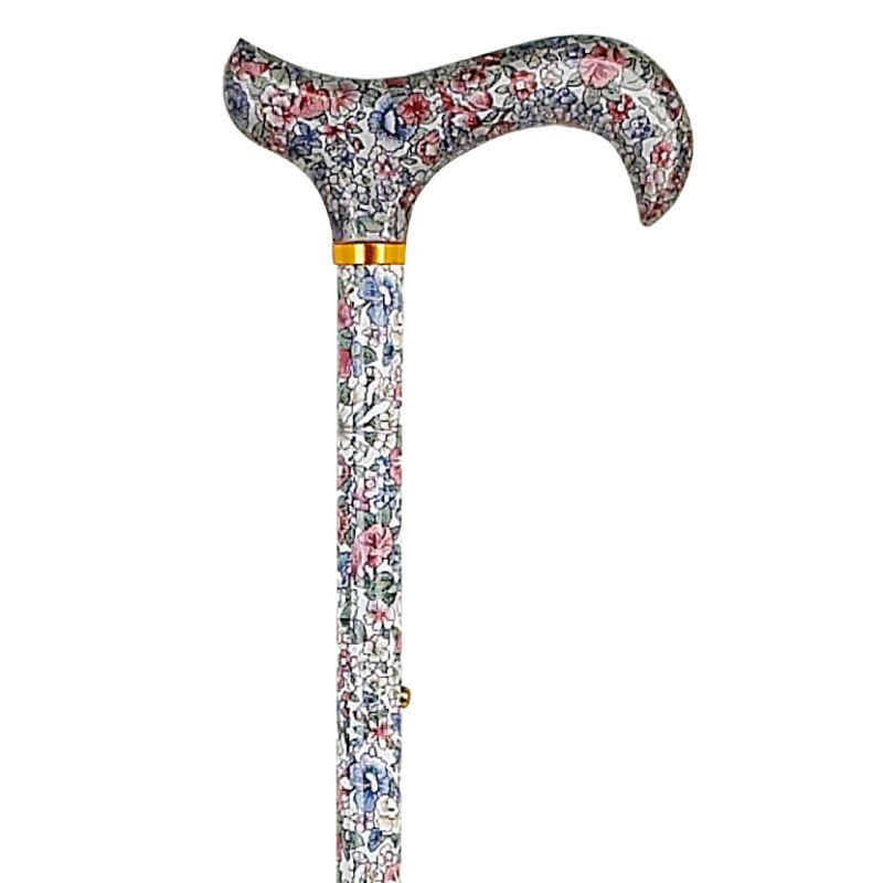 Adjustable Floral Patterned Derby Handle Walking Stick Health and Care