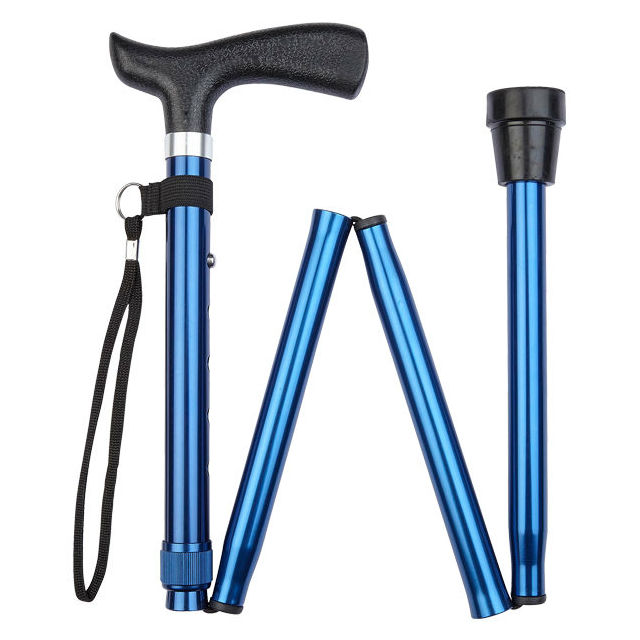 HeightAdjustable Folding Metallic Blue Crutch Handle Walking Stick