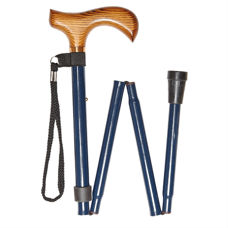 Height-Adjustable Folding Blue Derby Walking Stick