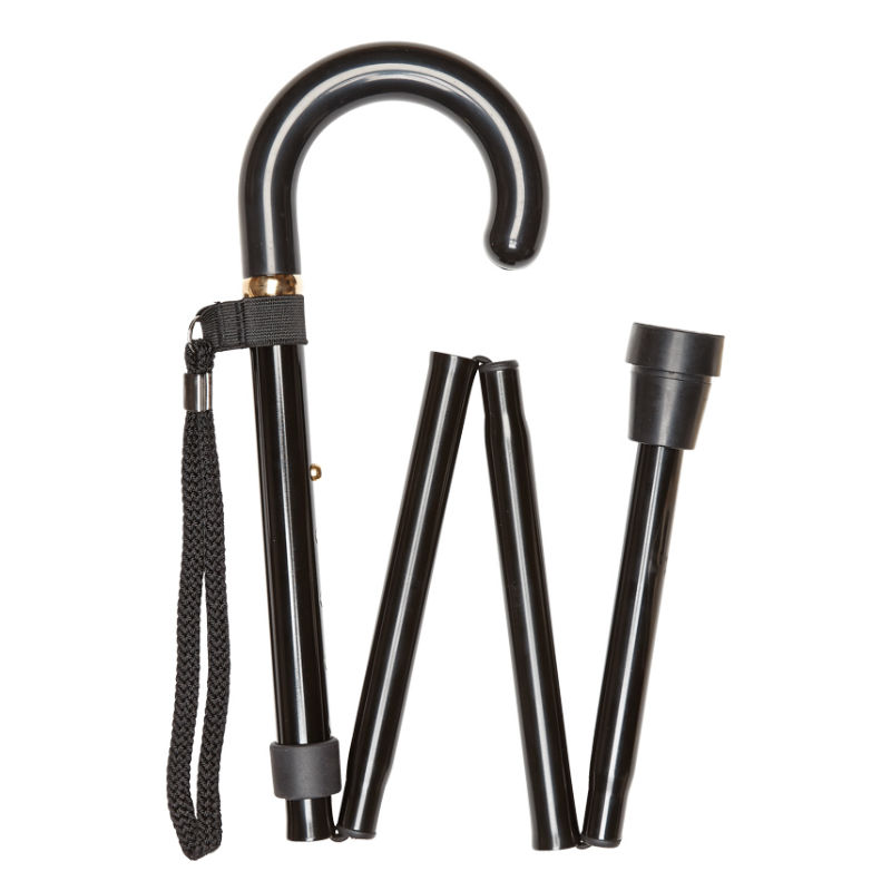 HeightAdjustable Folding Black Crook Handle Walking Stick Health and