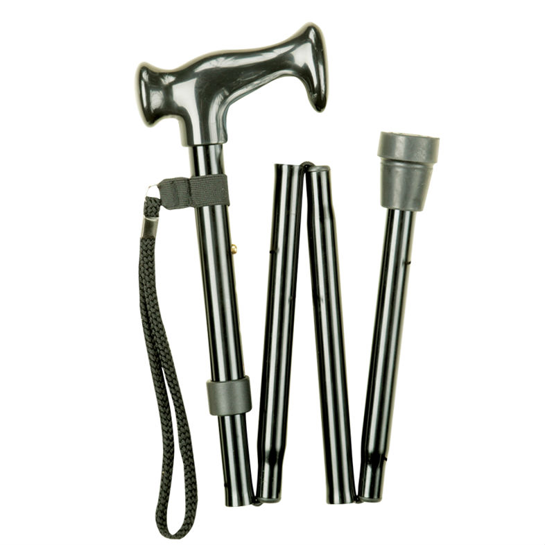 Economy HeightAdjustable Folding Black Walking Stick with Moulded