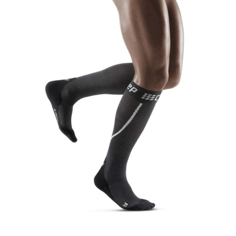 CEP Grey/Black Winter Running Compression Socks for Men