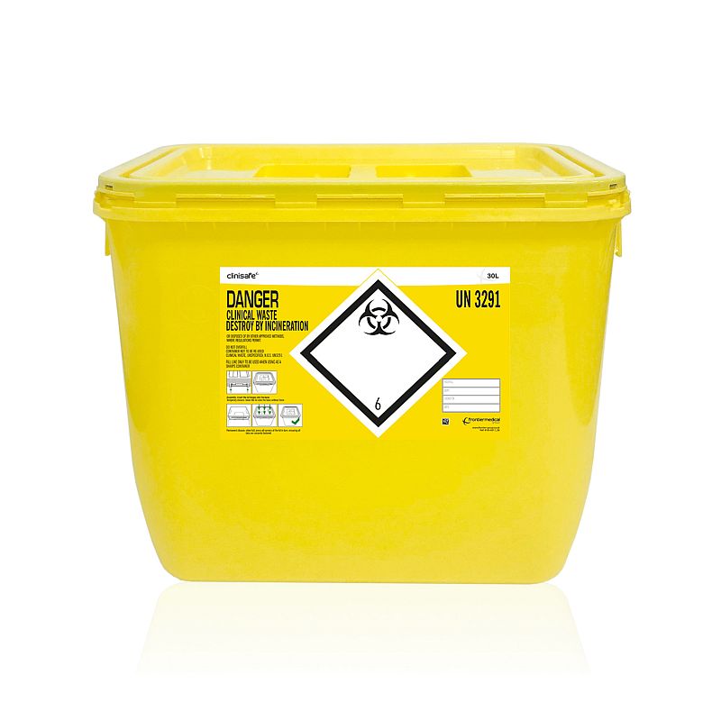 Clinisafe 30L Clinical Waste Yellow Bin 10 Pack Health and Care