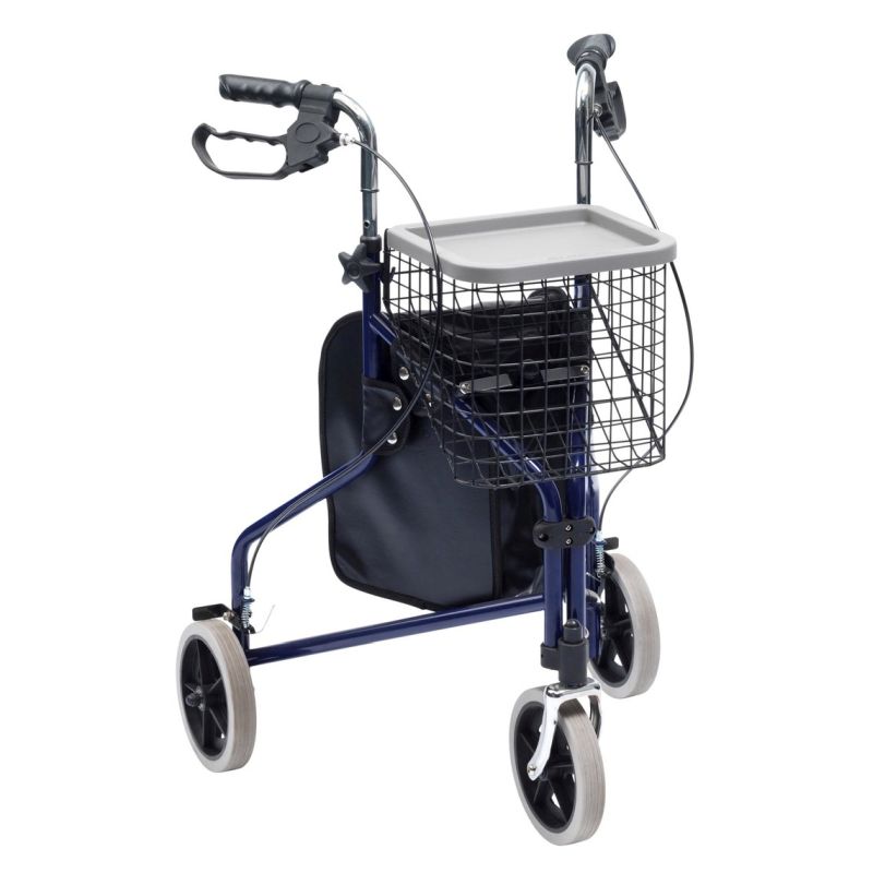 Drive Medical Two-Piece Blue Steel Triwalker with Bag, Basket and Tray