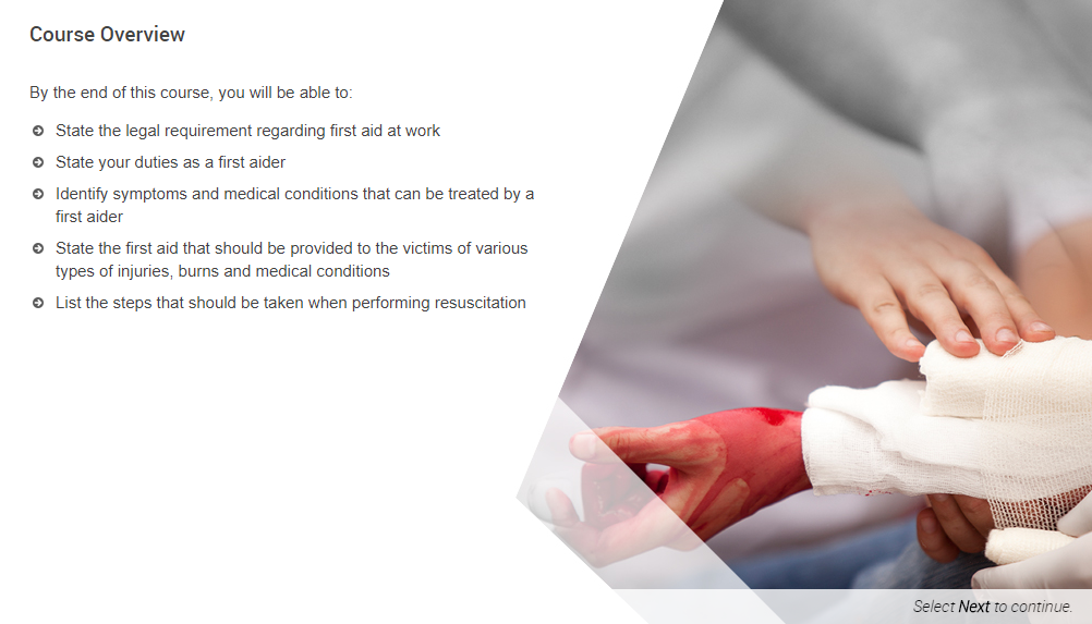 Overview of the first aid at work online course First Aid at Work Online Course Overview