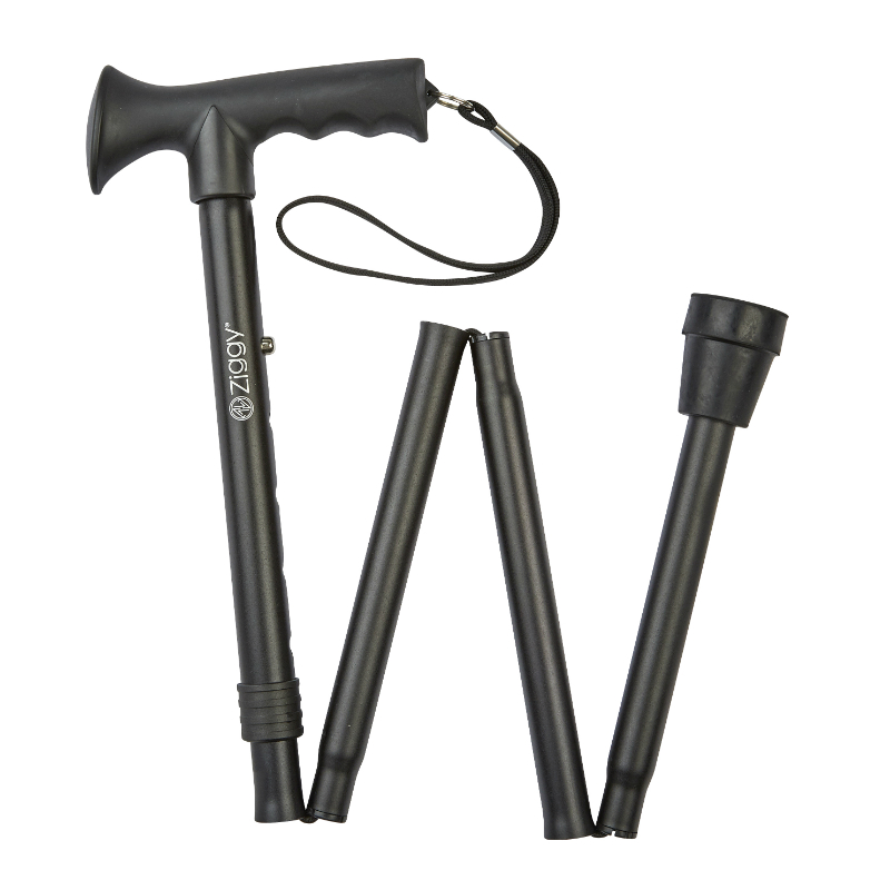 Height-Adjustable Folding Black Gel Handle Walking Stick | Health and Care