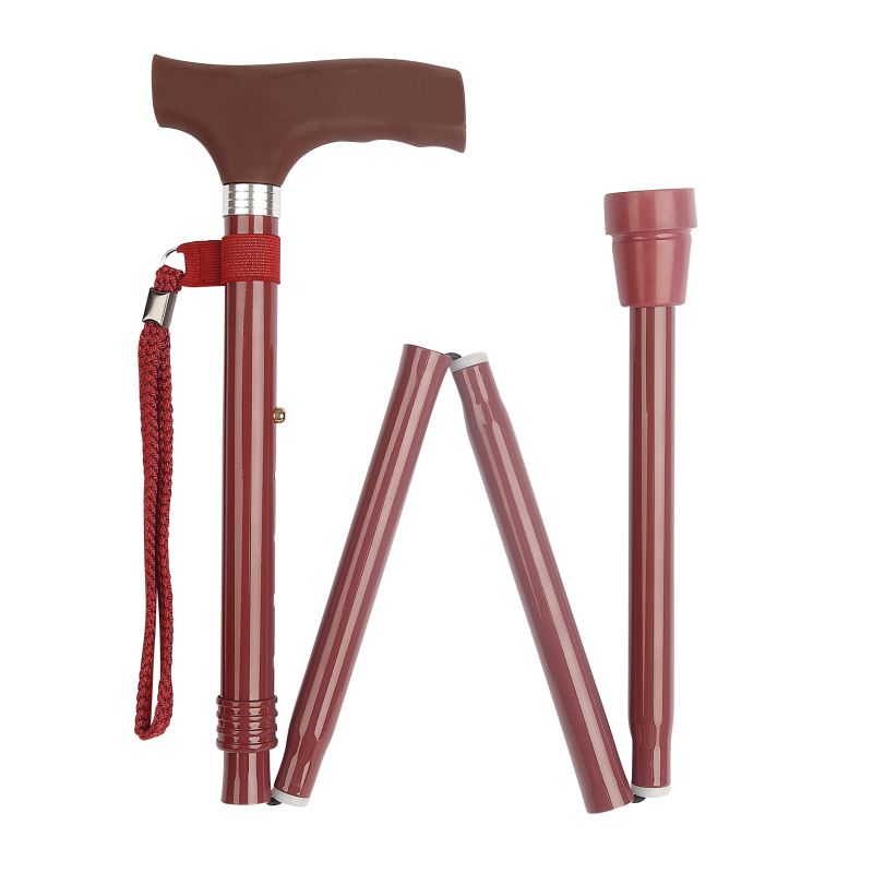 HeightAdjustable Folding Burgundy Silicone Crutch Handle Walking Stick
