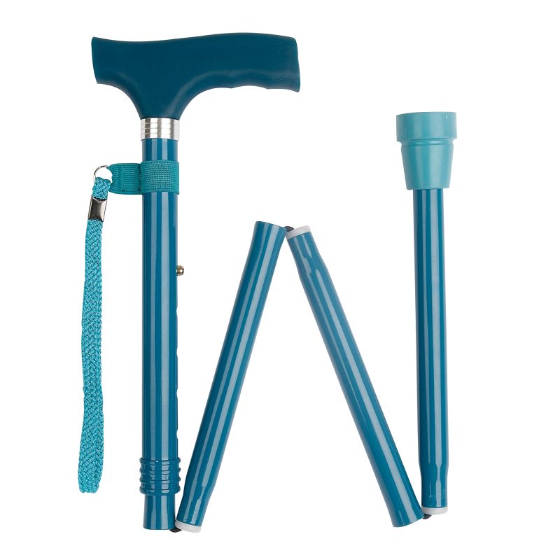 HeightAdjustable Folding Teal Silicone Crutch Handle Walking Stick