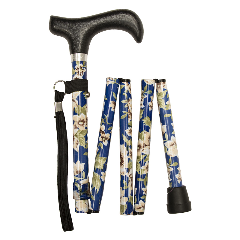 HeightAdjustable Mini Folding Blue Morris Derby Handle Walking Stick