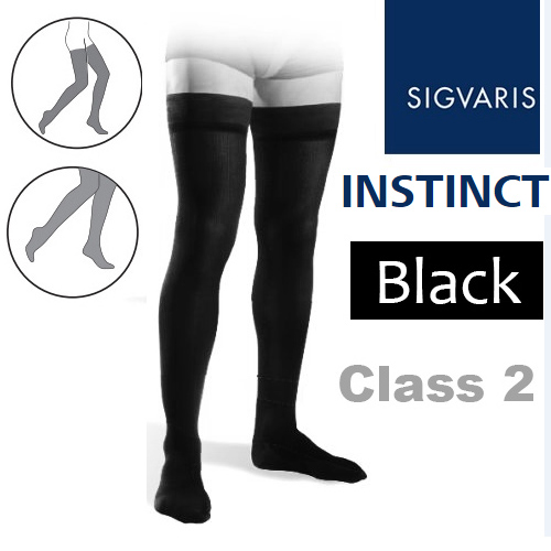Sigvaris Instinct Men's Thigh Class 2 Black Compression Stockings