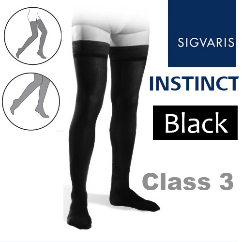 Sigvaris Instinct Men's Thigh Class 3 Black Compression Stockings ...
