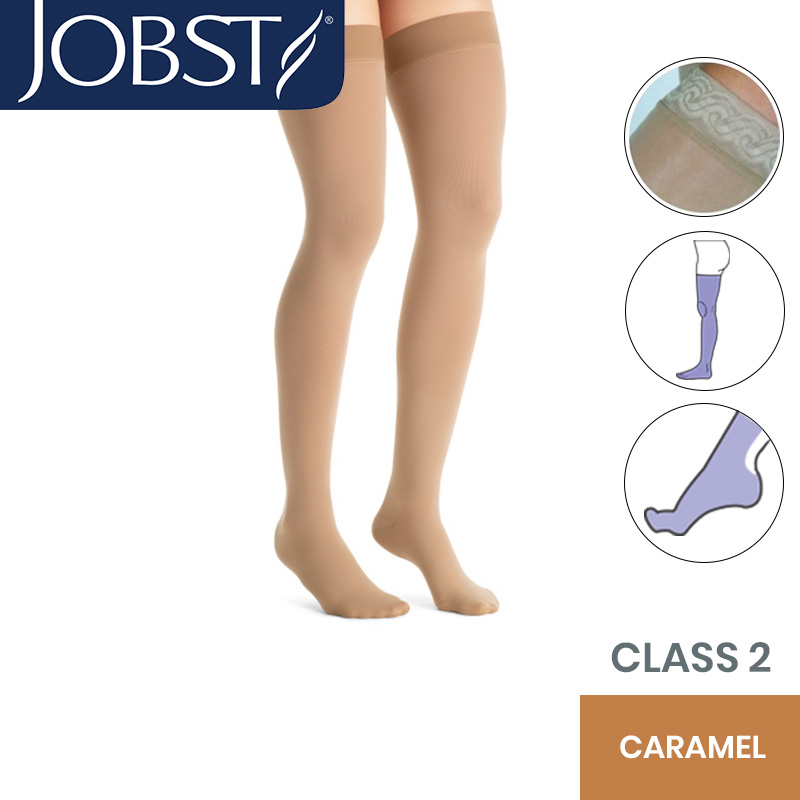 JOBST Opaque Compression Class 2 (23 -  32mmHg) Thigh High Caramel Closed Toe Compression Garment with Lace Silicone Band