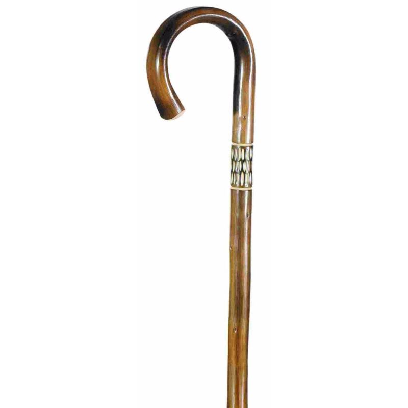 Gents' Chestnut Crook Walking Stick with Decorative Pattern