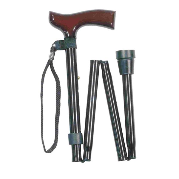 Large Adjustable Folding Crutch Handle Black Walking Stick with Wrist