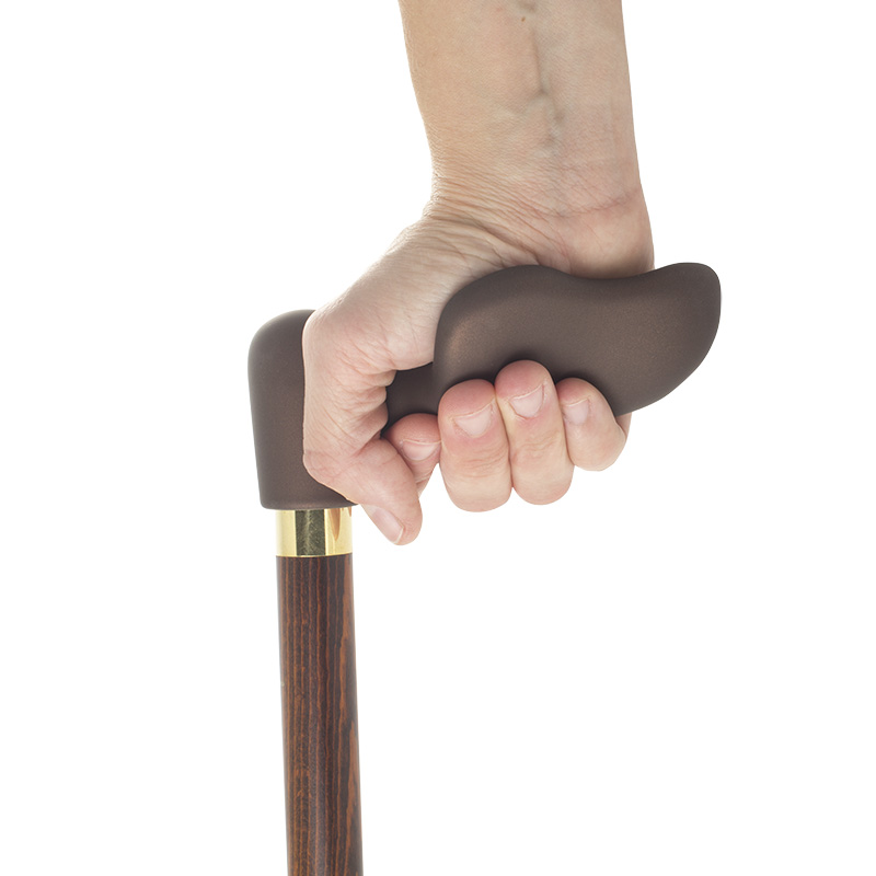 Left-Handed Soft-Touch Fischer Handle Dark Hardwood Orthopaedic Walking Cane