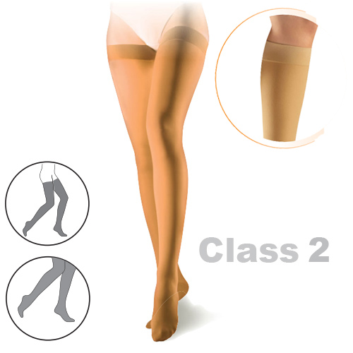 Sigvaris Cotton Class 2 Nature Thigh Compression Stockings with Satin